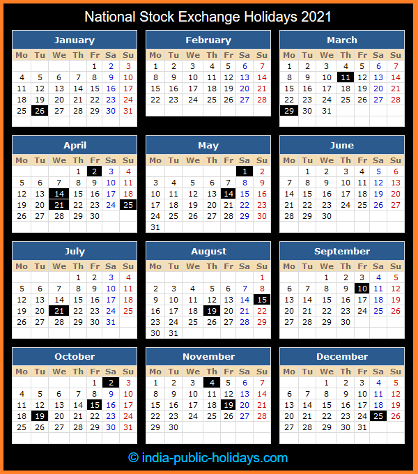 National Stock Exchange Holidays 2021